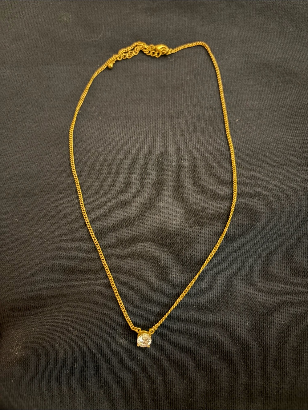 Gold Chain Necklace with Clear Solitaire Pendant - Women Jewelry